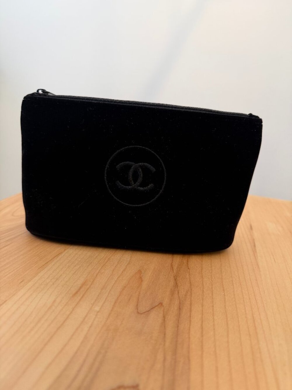 CHANEL black velour/velvet cosmetic bag
